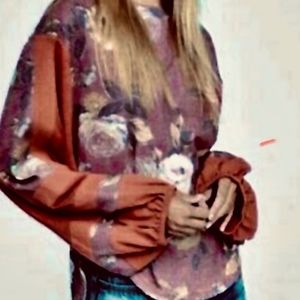 Free People floral balloon sleeves top